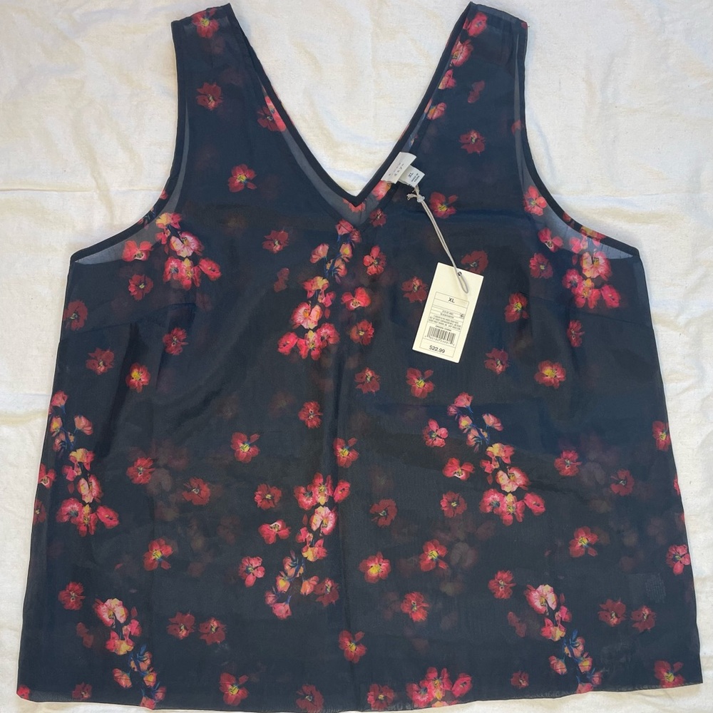 Silk mesh flower print tank top